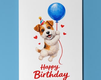 Wire Fox Terrier Personalised Birthday Card, Flying Balloon Dog Gift