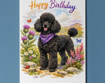 Black Poodle Fluffy Birthday Hugs Happy Birthday Card Funny Premium Greeting Card Envelope Personalised Dog Breeds Friends Family members