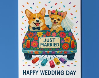 Dog Breeds Collection - Corgi and Chihuahua Duo - Happy Wedding Day Card - Funny Animal  Premium Greeting Card Envelope - Personalised card