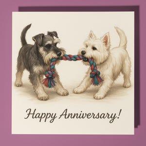 Schnauzer miniatura y West Highland Terrier - Tarjeta de feliz aniversario - Animal divertido - Sobre premium para tarjetas de felicitación - Tarjeta personalizada