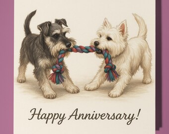 Miniature Schnauzer and West Highland Terrier - Happy Anniversary Card - Funny Animal - Premium Greeting Card  Envelope - Personalised card