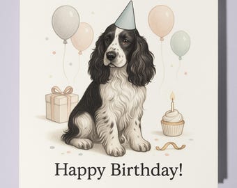 English Spaniel Dog - Happy Birthday Card - Funny Animal - Premium Greeting Card & Envelope - Personalised funny card - friend family