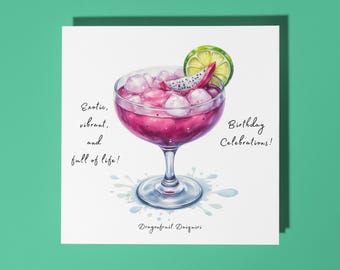 Handmade Dragonfruit Daiquiri cocktail -  Exotic, vibrant, and full of life! - Happy Birthday Card Premium Greeting Card & Envelope