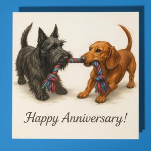 Cani Scottish Terrier e Bassotto - Biglietto di auguri di buon anniversario - Animale divertente - Busta per biglietti di auguri premium - Biglietto personalizzato Marito