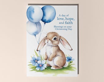 Handmade Cute rabbit A day of love Blessings on your Christening Day Card Funny Animal Card Animal Lovers Premium Greeting Card & Envelope