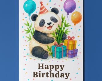 Panda Party Wishes - Happy Birthday Card Funny Animals - Premium Greeting Card and Envelope Personalised -Friends Family members