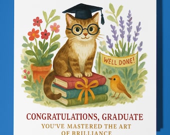 Tabby Cat - Congratulations - Graduation Card - Funny Animal - Premium Greeting Card Envelope - Personalised card - Brother Friend Daughter