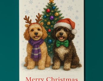 Cockapoo Dogs - Merry Christmas Card - Funny Animal - Dog Breeds - Premium Greeting Card and Envelope - Personalised card - Friends Family