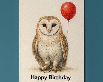 Animal Hugs Collection Barn Owl Happy Birthday Card Premium Card and Envelope Personalised - Friend Family members