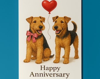Airedale Terrier Dogs Duo - Happy Anniversary Card - Funny Animal - Dog Breeds - Premium Greeting Card and Envelope - Personalised card