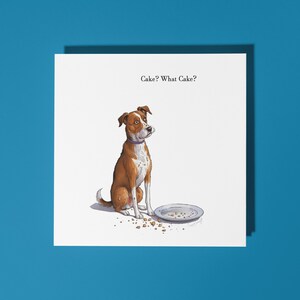 Cartão de feliz aniversário feito à mão com cachorro engraçado e bolo desaparecido Cartão engraçado de animais Amantes de animais Cartão de felicitações premium Envelope branco
