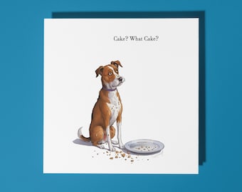 Handmade Funny dog and missing cake Happy Birthday Card Funny Animal Card Animal Lovers Premium Greeting Card White Envelope
