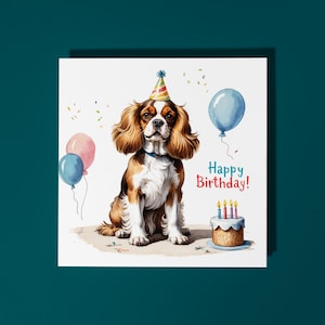 Bolo de cachorro Cavalier King Charles Spaniel feito à mão Cartão de feliz aniversário Cartão engraçado de animal Amantes de animais Cartão de felicitações premium e envelope