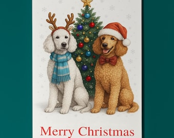 Poodle Dogs Duo - Merry Christmas Card - Funny Animal - Dog breeds - Premium Greeting Card & Envelope - Personalised card - Friend Family