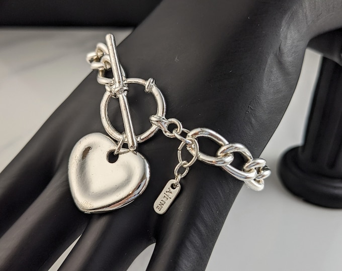 Lovely Vintage Silver-tone Bracelet with Heart Charm by A Lane Jewellery