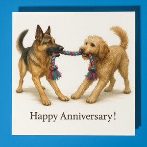 Pastore tedesco e Labradoodle - Biglietto di auguri per l'anniversario - Animale divertente - Biglietto di auguri premium e busta - Biglietto personalizzato - Marito