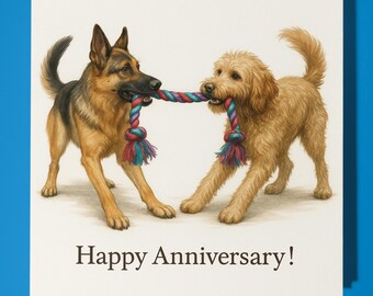 German Shepherd and Labradoodle - Happy Anniversary Card - Funny Animal - Premium Greeting Card & Envelope - Personalised card - Husband