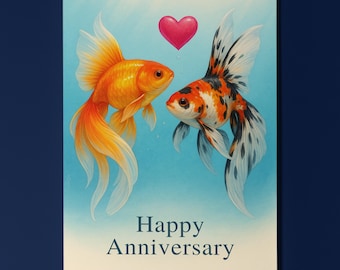 Rainbow Fish Parade Collection - Goldfish Tropical - Anniversary Card - Funny Animal - Premium Greeting Card & Envelope - Personalised card