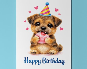 Kawaii Art Series Border Terrier  Puppy Cute Dog Pink Mochi Bean Munch Happy Birthday Card Premium Greeting Card Envelope Personalised Funny