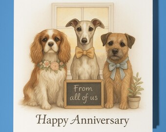Spaniel Whippet and Terrier Happy Anniversary from all of us - Card Funny Animal - Premium Greeting Card & Envelope - Personalised Dog card