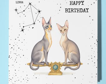 Libra Happy Birthday Card - Funny Animal - Premium Greeting Card & Envelope - Personalised zodiac sign card  Son Sister Friend Mum daughter