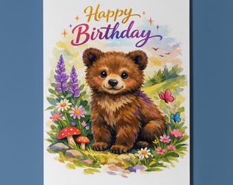Animal Hugs Series Brown Bear Sending a Big Bear Hug Happy Birthday Card Premium quality Greeting Card  Envelope Personalised Friends Family