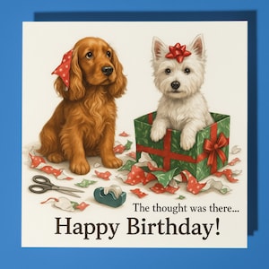 Perros Cocker Spaniel West Highland White Terrier - Tarjeta de feliz cumpleaños - Sobre de tarjeta de felicitación premium Tarjeta divertida personalizada para perro - Amigo