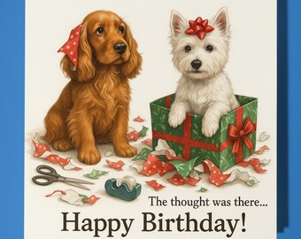 Cocker Spaniel West Highland White Terrier dogs - Happy Birthday Card - Premium Greeting Card Envelope Personalised funny dog card - Friend
