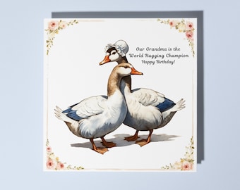 Handmade Funny geese Happy Birthday Grandma! Card Funny Animal Card Animal Lovers Premium Greeting Card & Envelope