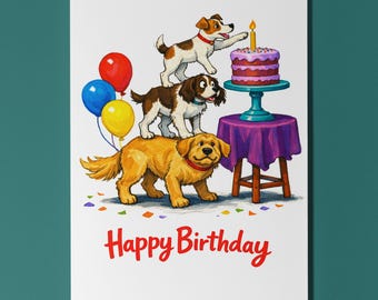 Dog Cake Tower Golden Retriever Spaniel Jack Russell Terrier Happy Birthday Card Envelope Funny Animal - Dog Breeds Premium  Personalised
