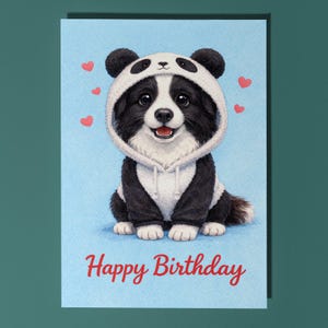 Border Collie Panda Disguise Birthday Card Funny Dog Personalised Greeting