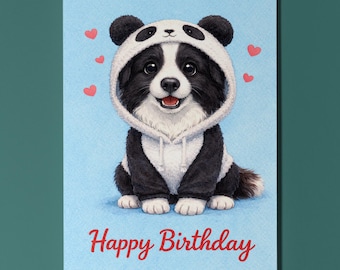 Dog Breeds Collection - Border Collie Dog: Panda Disguise Happy Birthday Card Funny Animal Premium Greeting Card Envelope - Personalised