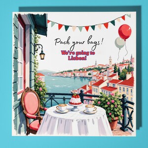Faites vos valises ! - On va à Lisbonne ! Carte - Carte de voeux et enveloppe premium amusantes - Carte personnalisée - Couple famille ami femme