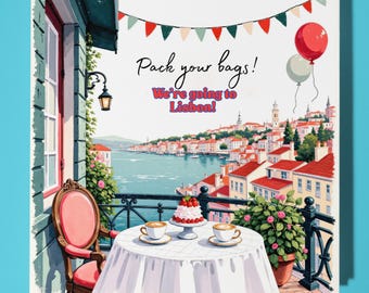 Pack your bags! - We're going to Lisbon! Card -  Funny Premium Greeting Card & Envelope - Personalised card - Couple Family Friend Wife