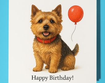 Dog Breeds Collection - Norwich Terrier Dog - Happy Birthday Card - Funny Animal - Premium Greeting Card & Envelope - Personalised card
