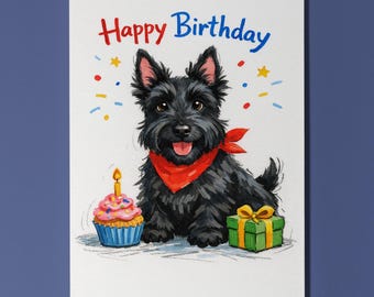 Scottish Terrier Dog Happy Birthday Card - Funny Animal - Premium Greeting Card & Envelope Personalised card - Dog Breeds - Friends Family