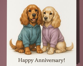 Cocker Spaniels - Happy Anniversary Card  Funny Animal - Premium Greeting Card Envelope - Personalised Dog card - Husband Wife Couple