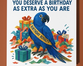 Macaw Parrot - Happy Birthday Card - Funny Animal - Premium Greeting Card Envelope - Personalised Cat card - daughter friend Mom Dad Family