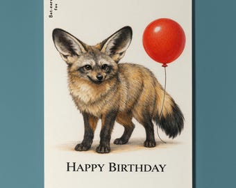 Animal Hugs Series Bat-eared fox: All ears for joy Happy Birthday Card  Premium Greeting Card Envelope Personalised Friends Family members