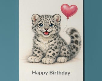 Animal Hugs Collection Snow Leopard Happy Birthday Card - Premium Greeting Card & Envelope - Personalised funny Friends Family members