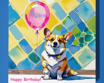 Corgi dog Happy Birthday Card - Funny Animal - Premium Greeting Card & Envelope - Personalised Dog card - Mum Son Sister Friend daughter