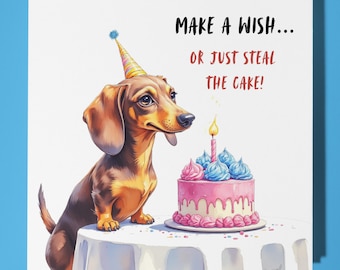 Dachshund dog - Happy Birthday Card - Funny Animal Premium Greeting Card & Envelope - Personalised Dog card - Son Sister Friend daughter Mum