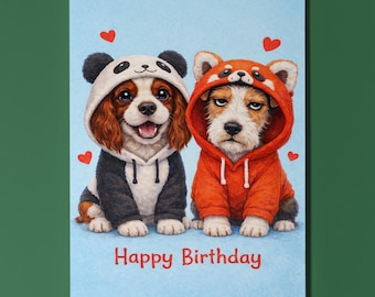 Springer Spaniel Wire Fox Terrier Personalised Birthday Card, Panda Hoodie Dog Gift