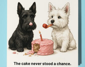 Scottish Terrier West Highland White Terrier Happy Birthday Card - Premium Greeting Card Envelope Personalised funny dog card Friend Family