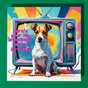 Jack Russel - Happy Birthday Karte - Lustiges Tier - Premium Grußkarte & Umschlag - Personalisierte Hunde Karte - 80er Jahre Karte - Sohn Schwester Freund