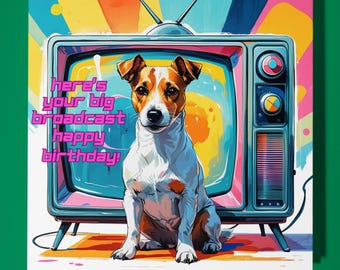 Jack Russell - Happy Birthday Card - Funny Animal - Premium Greeting Card & Envelope - Personalised Dog card - 80s card - Son Sister Friend
