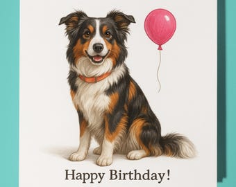 Dog Breeds Calico Border Collie Happy Birthday Card - Funny Animal - Premium Greeting Card & Envelope - Personalised Dog card - Friend
