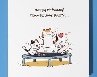 Tiny Scenes Collections - Cats - Trampoline Party  - Happy Birthday Card - Premium Greeting Card & Envelope - Personalised card - Friend
