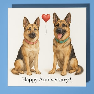Deutsche Schäferhunde - Happy Jubiläum Karte Lustiges Tier - Premium Grußkarte & Umschlag - Personalisierte Hundekarte - Ehemann