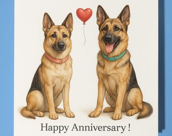 German Shepherd Dogs - Happy Anniversary Card  Funny Animal - Premium Greeting Card & Envelope - Personalised Dog card - Husband
